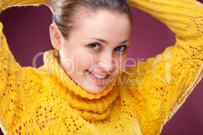 Perfect blonde on red background