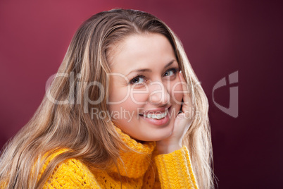 Perfect blonde on red background