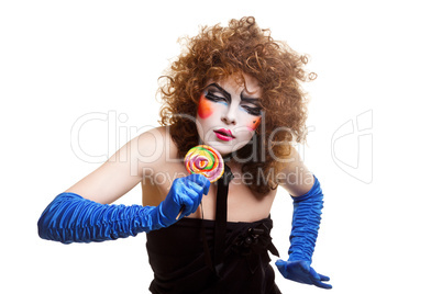 woman mime with theatrical makeup singing