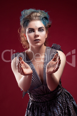 beauty alien woman in futuristic dress