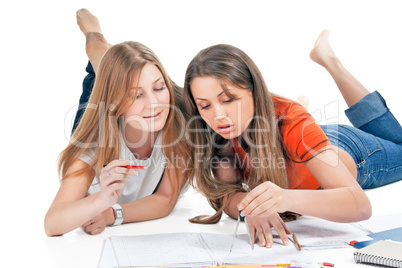 two young happy student girl