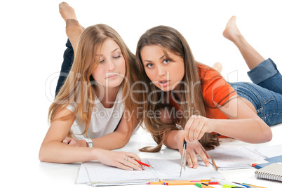 two young happy student girl