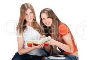 two young happy student girl
