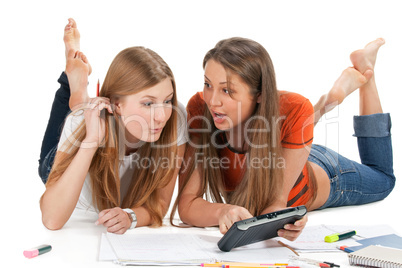 two young happy student girl