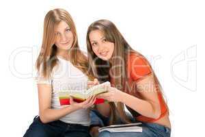 two young happy student girl