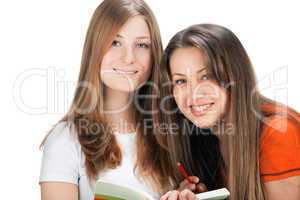 two young happy student girl