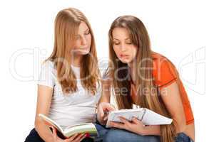 two young happy student girl