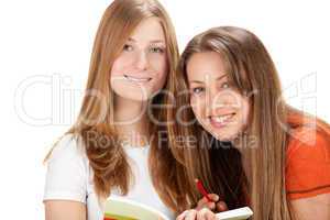 two young happy student girl