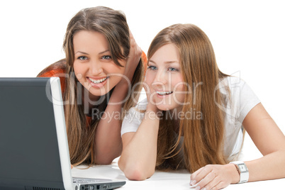 two young happy student girl