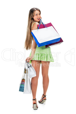 Shopping. Beautiful girl with bag