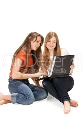 two young happy student girl