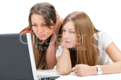 two young happy student girl