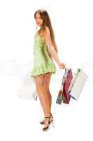 Shopping. Beautiful girl with bag i