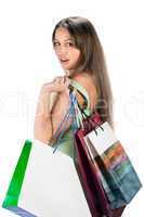 Shopping. Beautiful girl with bag
