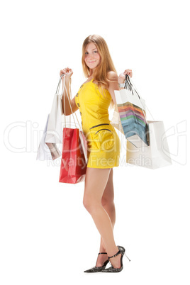 Shopping. Beautiful girl with bag