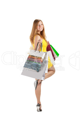 Shopping. Beautiful girl with bag