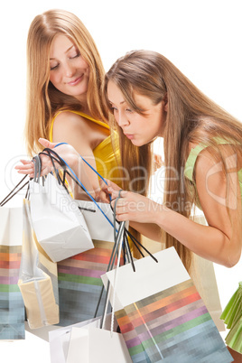 Shopping. Two beautiful girl with bag