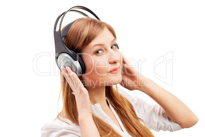 Beautiful women listening music.