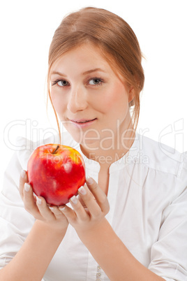 Beautiful woman holding apple