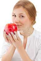 Beautiful woman holding apple
