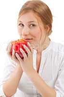 Beautiful woman holding apple