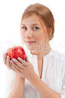 Beautiful woman holding apple