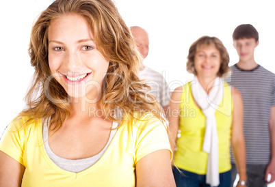 Gorgeous woman in focus with her mom in the background