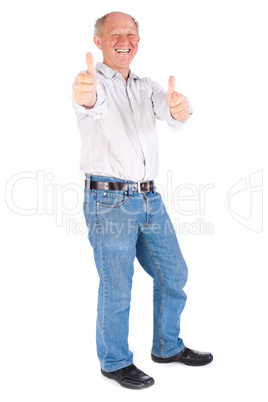 Portrait of old man showing thumbs up
