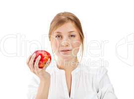 Beautiful woman holding apple