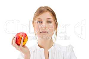 Beautiful woman holding apple