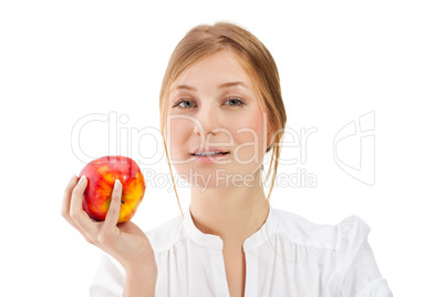 Beautiful woman holding apple