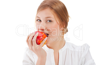 Beautiful woman holding apple