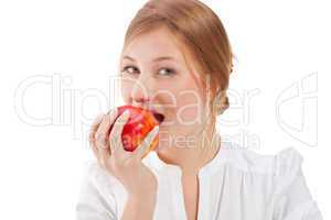 Beautiful woman holding apple