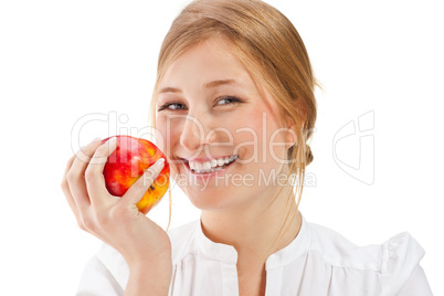 Beautiful woman holding apple