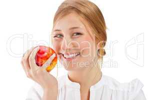 Beautiful woman holding apple