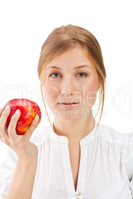 Beautiful woman holding apple