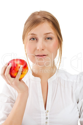 Beautiful woman holding apple