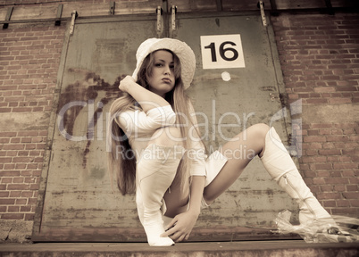 beautiful young girl in white.