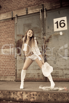 beautiful young girl in white.