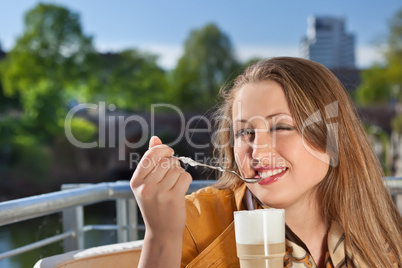 attractive young woman relaxing in cafe