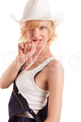 sexy cowgirl in a straw cowboy hat