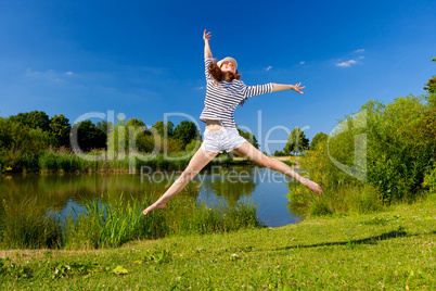 pretty young woman jumping