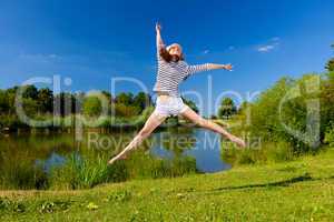 pretty young woman jumping