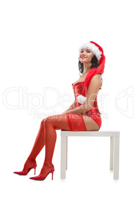 Beautiful christmas woman in santa hat