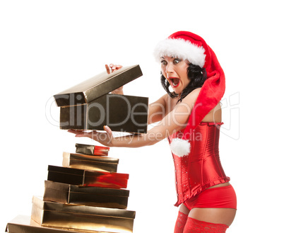 Beautiful christmas woman in santa hat