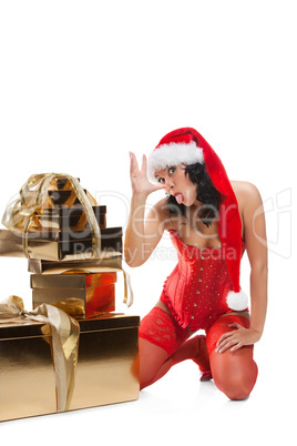 Beautiful christmas woman in santa hat