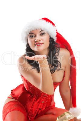 Beautiful christmas woman in santa hat