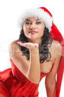 Beautiful christmas woman in santa hat