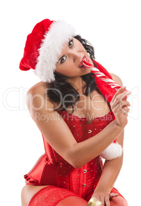 Beautiful christmas woman in santa hat