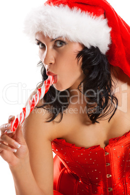 Beautiful christmas woman in santa hat